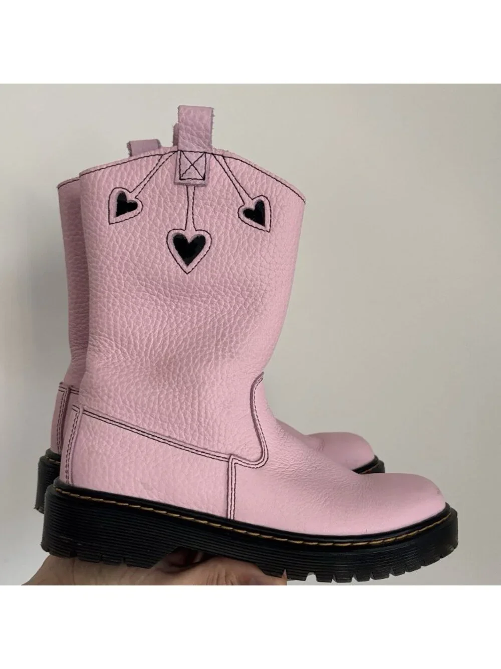 Dr Doc Martens GIRL Western Boots Cowboy Pink Leather Bex Heart Size 3 US Zipper